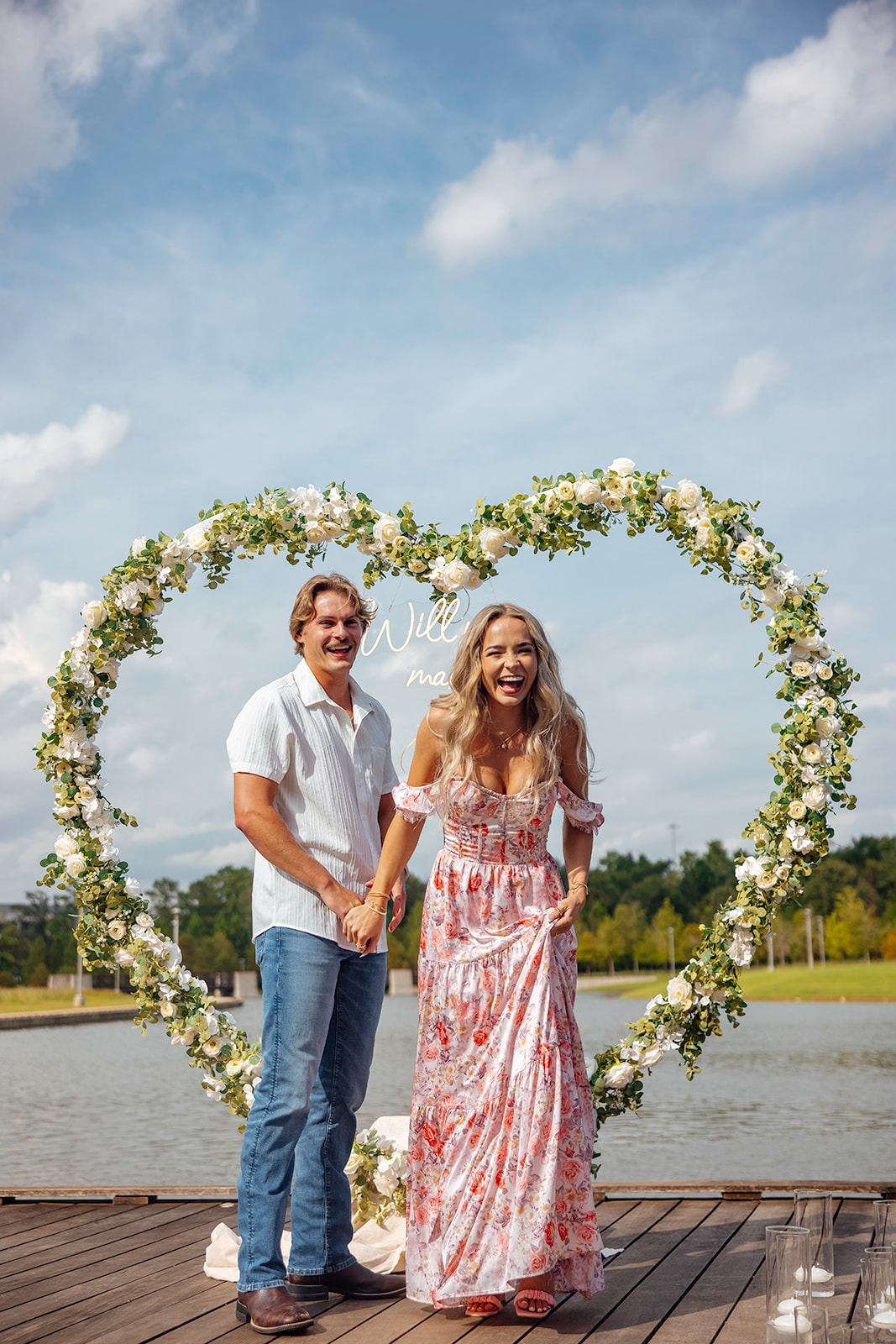 beautiful couple pose during their engagement photoshoot in Texas