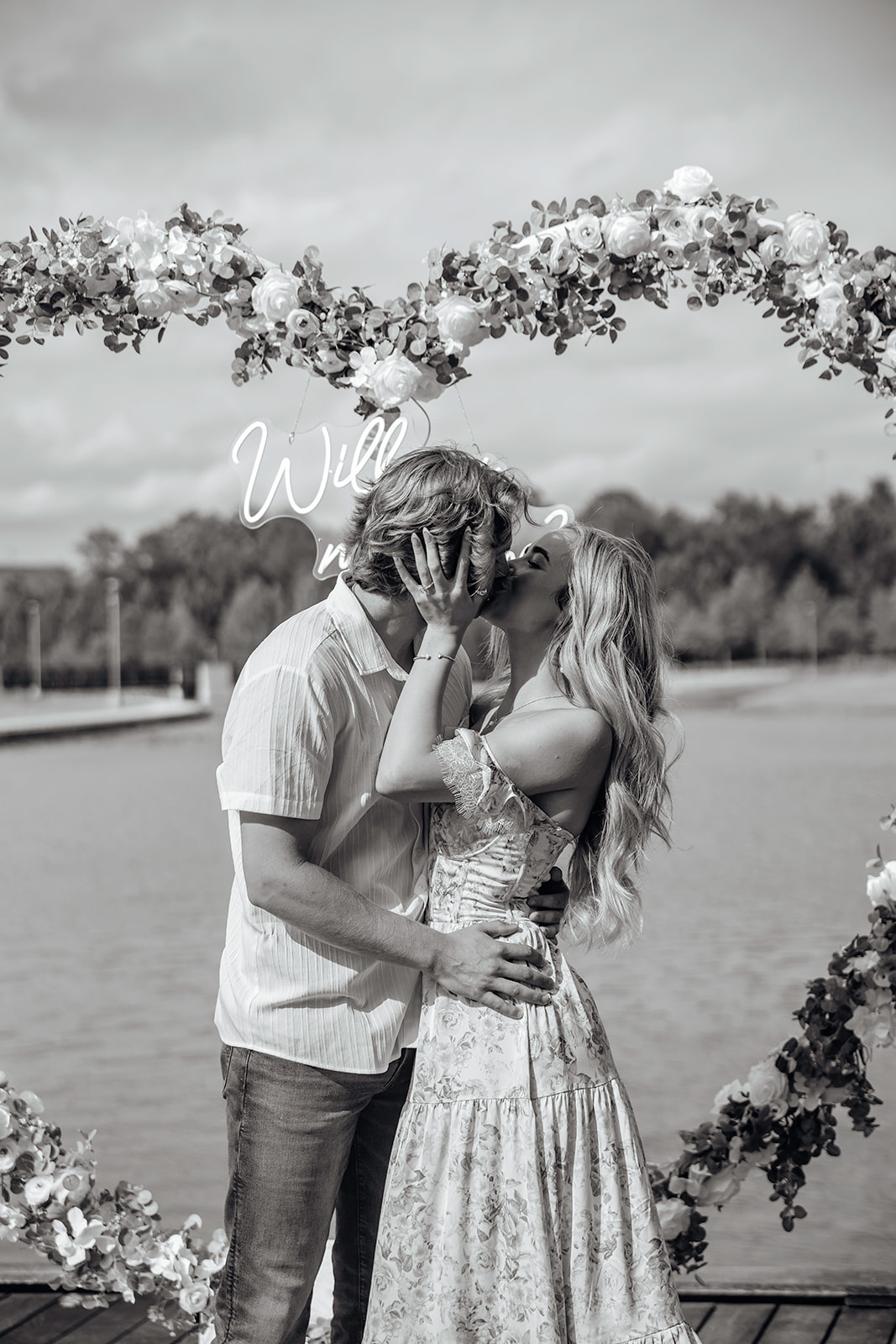 beautiful couple pose during their engagement photoshoot in Texas