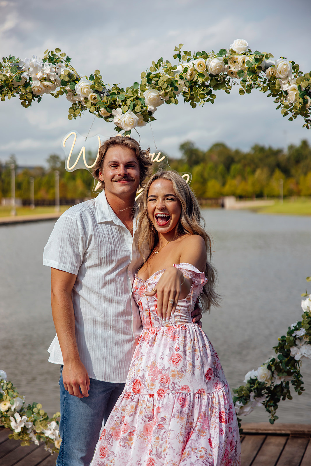 beautiful couple pose during their engagement photoshoot in Texas