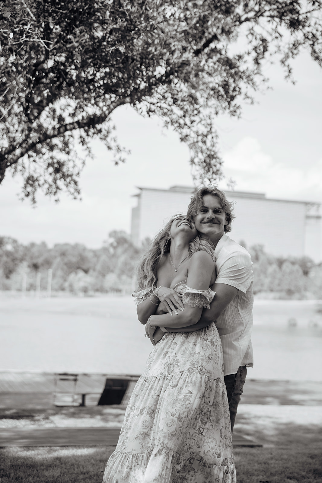 beautiful couple pose during their engagement photoshoot in Texas