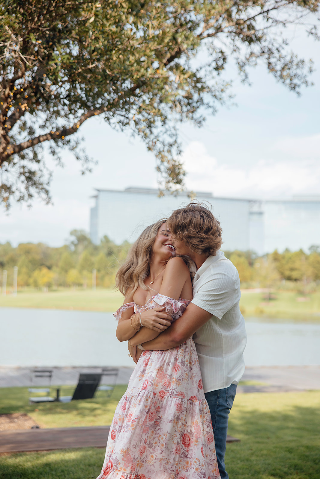 beautiful couple pose during their engagement photoshoot in Texas