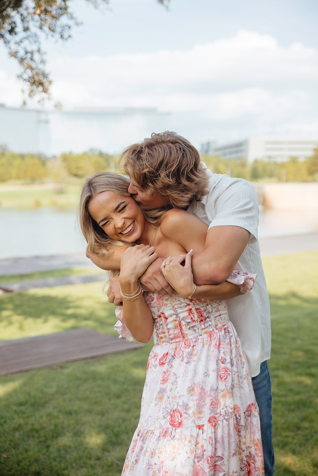 beautiful couple pose during their engagement photoshoot in Texas