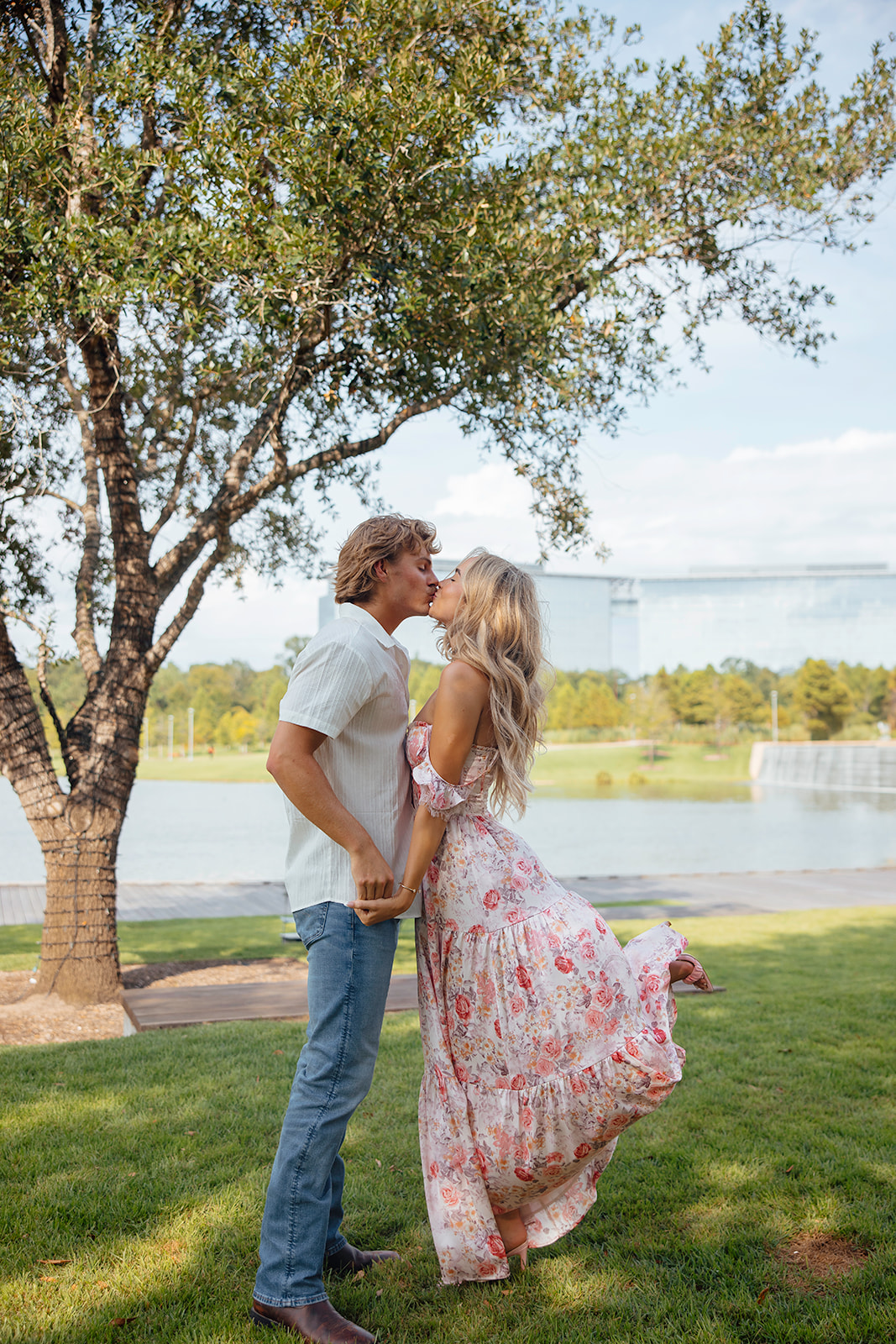 beautiful couple pose during their engagement photoshoot in Texas