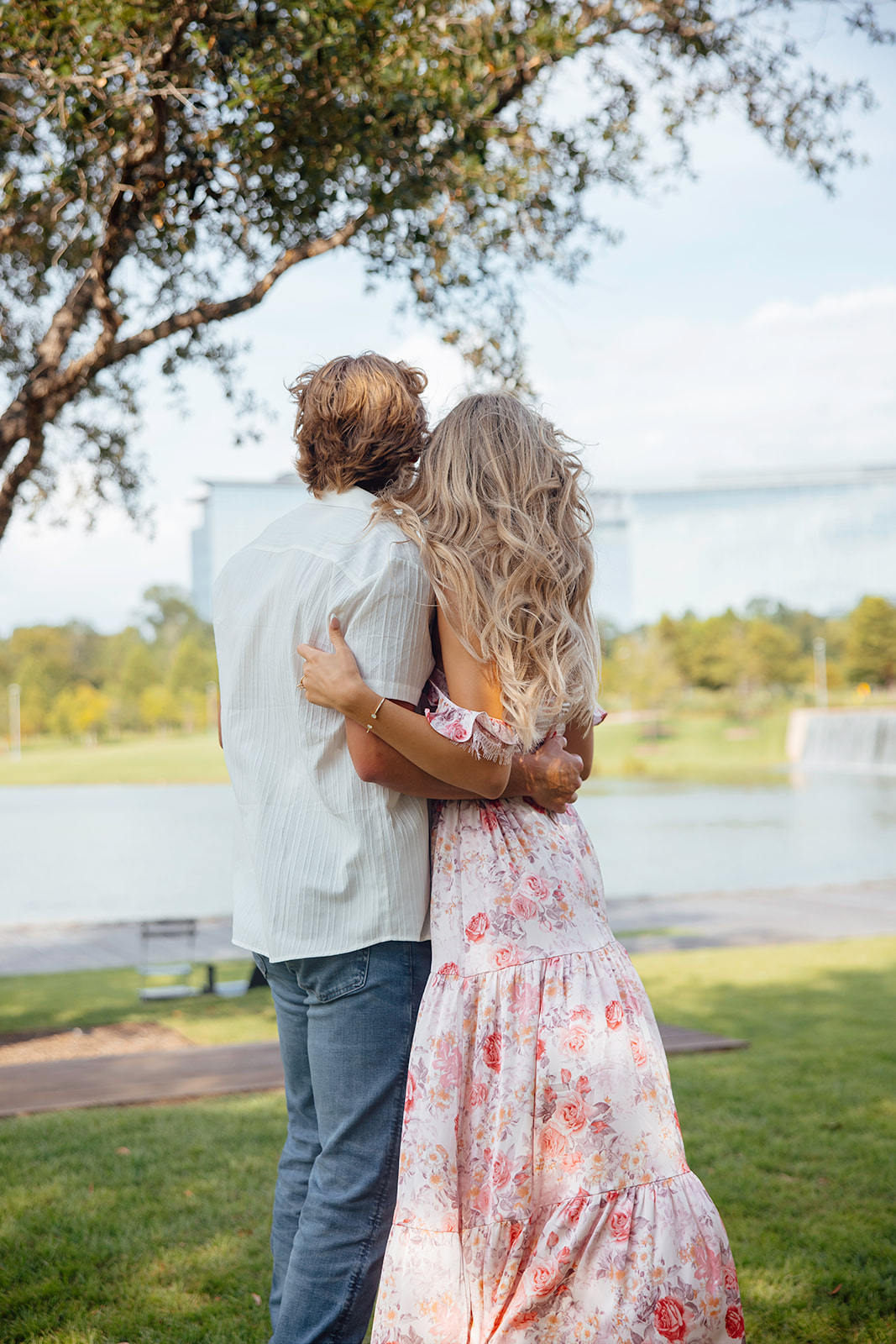 beautiful couple pose during their engagement photoshoot in Texas