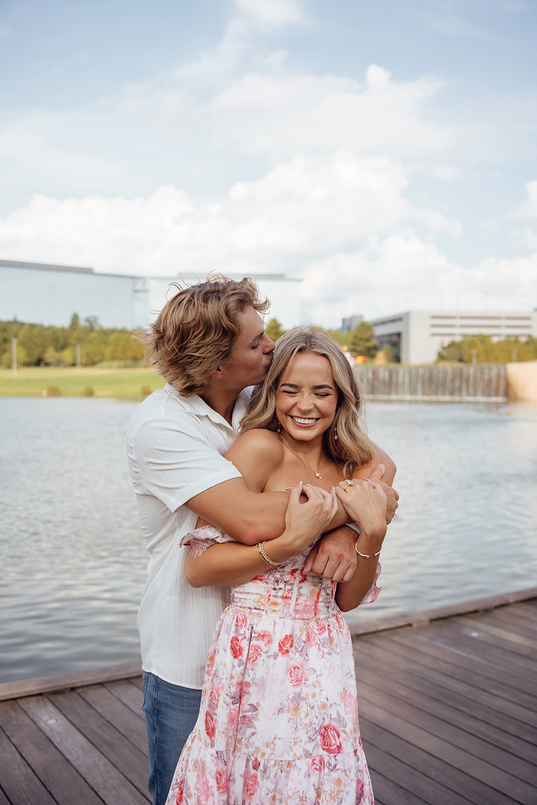 beautiful couple pose during their engagement photoshoot in Texas